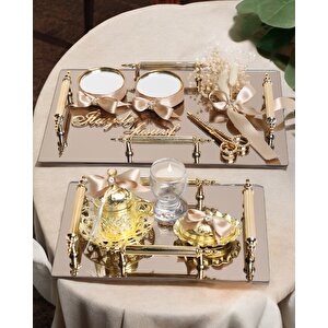 Reverence Gold 4 Kulplu Söz Tepsisi Ve Damat Kahve Fincanı Gold