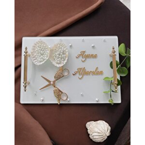 Bonding Gold Beyaz İncili Söz Tepsisi Nişan Tepsisi Ve Damat Kahve Fincan Tepsisi Bordo