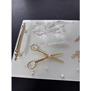Bonding Gold Beyaz İncili Söz Tepsisi Nişan Tepsisi Ve Damat Kahve Fincan Tepsisi