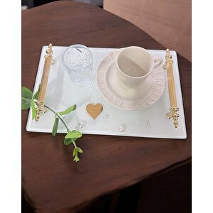 Bonding Gold Beyaz İncili Söz Tepsisi Nişan Tepsisi Ve Damat Kahve Fincan Tepsisi