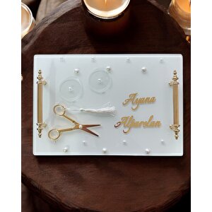 Bonding Gold Beyaz İncili Söz Tepsisi Nişan Tepsisi Ve Damat Kahve Fincan Tepsisi