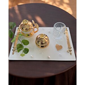 Bonding Gold Beyaz İncili Söz Tepsisi Nişan Tepsisi Ve Damat Kahve Fincan Tepsisi Mor