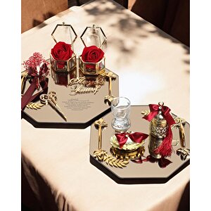 Affinity Sekizgen Gold Söz Nişan Tepsisi Ve Damat Kahve Fincan Tepsisi Kırmızı