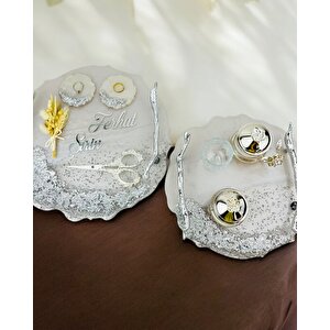 Enchant Gümüş Polyester Söz Tepsisi Ve Damat Kahve Fincan Tepsisi Siyah