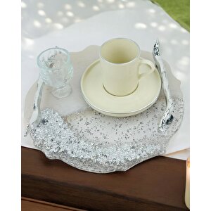 Enchant Gümüş Polyester Söz Tepsisi Ve Damat Kahve Fincan Tepsisi