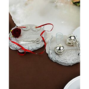 Enchant Gümüş Polyester Söz Tepsisi Ve Damat Kahve Fincan Tepsisi Gri