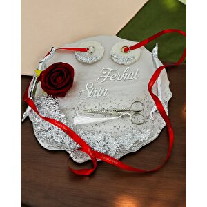 Enchant Gümüş Polyester Söz Tepsisi Ve Damat Kahve Fincan Tepsisi Gri
