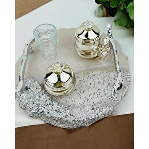 Enchant Gümüş Polyester Söz Tepsisi Ve Damat Kahve Fincan Tepsisi Gri