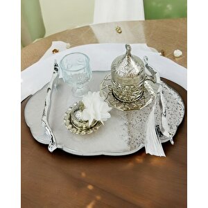 Enchant Gümüş Polyester Söz Tepsisi Ve Damat Kahve Fincan Tepsisi