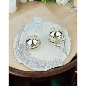 Enchant Gümüş Polyester Söz Tepsisi Ve Damat Kahve Fincan Tepsisi Kırmızı