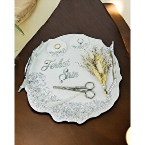 Enchant Gümüş Polyester Söz Tepsisi Ve Damat Kahve Fincan Tepsisi Kırmızı