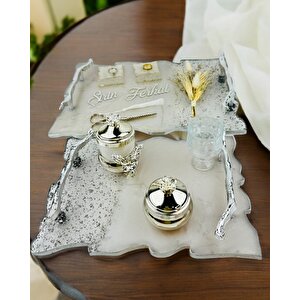 Enchant Gümüş Polyester Söz Tepsisi Ve Damat Kahve Fincan Tepsisi Pembe