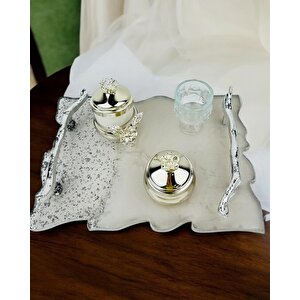 Enchant Gümüş Polyester Söz Tepsisi Ve Damat Kahve Fincan Tepsisi