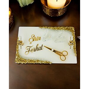Spark Gold Epoksi Söz Nişan Tepsisi Mavi