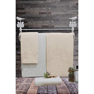 Elart Hamam Havlu Seti % 100 Pamuk 4 Parça Naturel Ekru
