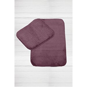 Elart Banyo Paspas Takımı 2li Kaydırmaz Tabanlı Peluş Doly Mürdüm