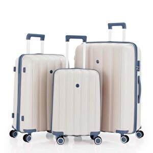 3lü Set Kırılmaz Silikon Seyahat Valizi Bavulu V305 Kemik Sky Blue
