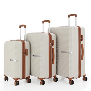3lü Set Kırılmaz Silikon Seyahat Valizi Bavulu V374 Kemik/kahve