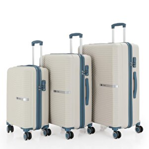 3lü Set Kırılmaz Silikon Seyahat Valizi Bavulu V374 Kemik/sky Blue