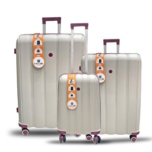 3lü Set Kırılmaz Silikon Seyahat Valizi Bavulu V305 Kemik/mürdüm