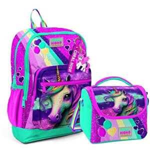 2li Set Unicorn Desenli Okul Çantası Beslenme 23758