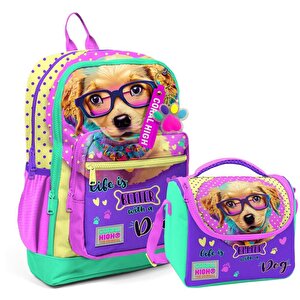 2li Set Köpek Desenli Okul Çantası Beslenme 23752