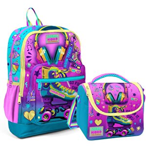2li Set Kulaklık Desenli Okul Çantası Beslenme 23754