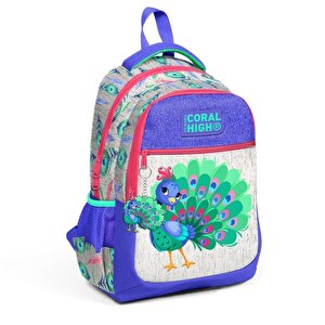 2li Set Tavuskuşu Desenli Okul Çantası Beslenme 23488