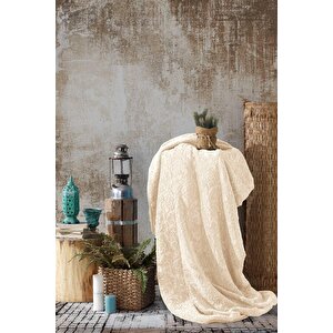 Elart Embos Battaniye Damask Desen Çift Kişilik Cappuccino (220x240cm)