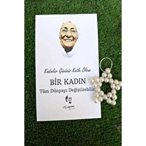 10 Adet Kadınlar Günü Zübeyde Hanım Kartlı İnci Yıldız Anahtarlık - Kadınlar Günü Hediyesi Jelatinli