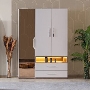 Gardırop, Milano 3 Kapaklı Çekmeceli, Aynalı Dolap