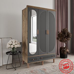 Soho  Antrasit 3 Kapaklı Gardırop Tamamı Mdf