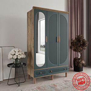 Soho Yeşil 3 Kapaklı Gardırop Tamamı Mdf