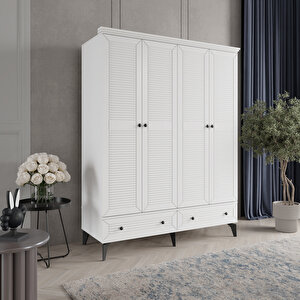 Line Beyaz 4 Kapak Gardırop Tamamı Mdf