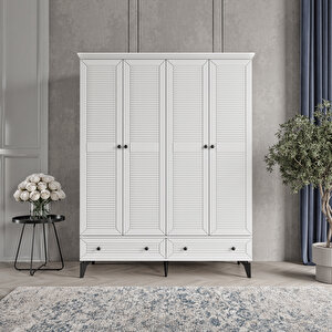 Line Beyaz 4 Kapak Gardırop Tamamı Mdf