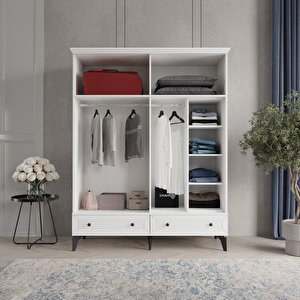Line Beyaz 4 Kapak Gardırop Tamamı Mdf