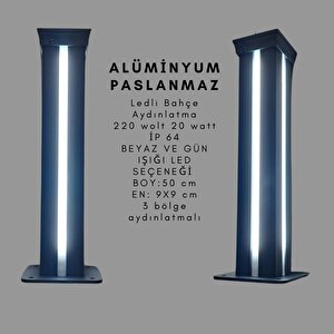 Alümiyum Ledli Bahçe Aydınlatma Direği Paslanmaz H:50cm 0.9x0.9cm Beyaz Led