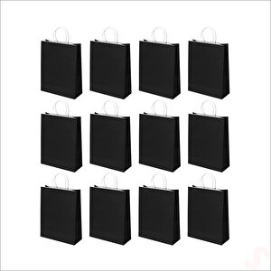 Büküm Saplı Kraft Çanta 32 X 26 X 12 Cm, Siyah - 12 Adet