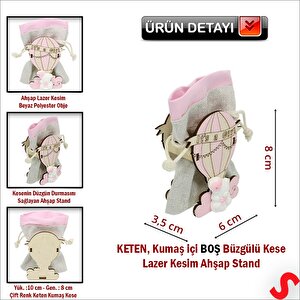Ahşap Standlı 10cm X 8cm Kese, Pembe Uçan Balon - 1 Adet