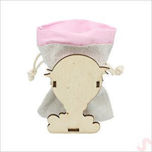Ahşap Standlı 10cm X 8cm Kese, Pembe Uçan Balon - 1 Adet