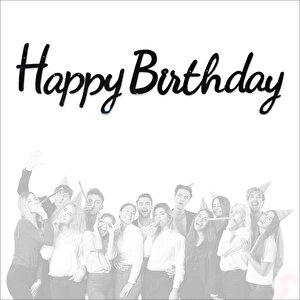Happy Birthday Simli Folyo Karton Banner, 2 Mt - Siyah