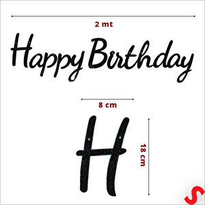Happy Birthday Simli Folyo Karton Banner, 2 Mt - Siyah