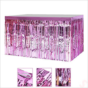 Parlak Saçaklı Işıltılı Masa Eteği 75cm X 275cm - Pembe