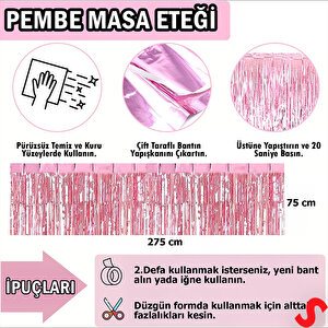 Parlak Saçaklı Işıltılı Masa Eteği 75cm X 275cm - Pembe