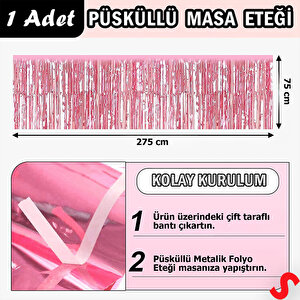 Parlak Saçaklı Işıltılı Masa Eteği 75cm X 275cm - Pembe