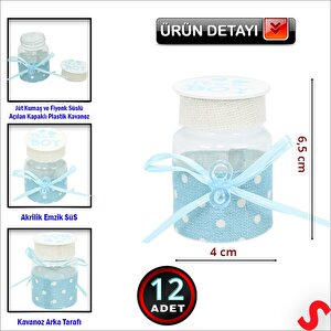 Emzikli Plastik Kavanoz, 6,5cm X 4cm X 12 Adet - Mavi