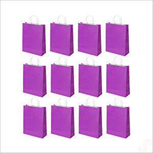 Büküm Saplı Kraft Çanta 32 X 26 X 12 Cm, Mor - 12 Adet