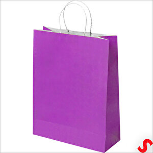 Büküm Saplı Kraft Çanta 32 X 26 X 12 Cm, Mor - 12 Adet