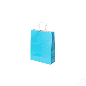 Büküm Saplı Kraft Çanta 22 X 16 X 8 Cm, Mavi - 1 Adet