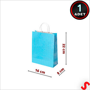 Büküm Saplı Kraft Çanta 22 X 16 X 8 Cm, Mavi - 1 Adet